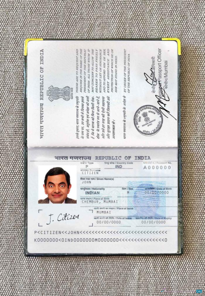 Download India passport (2013 present) photo look Photoshop template